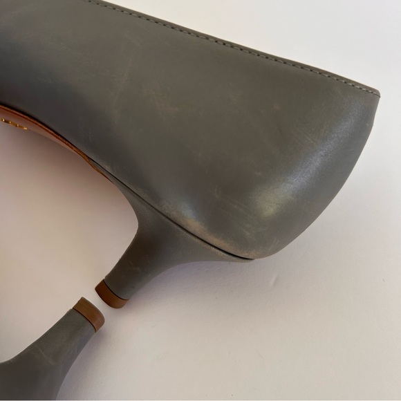 PRADA GRAY LEATHER KITTEN HEEL SHOES SIZE 39 - Picture 8 of 16